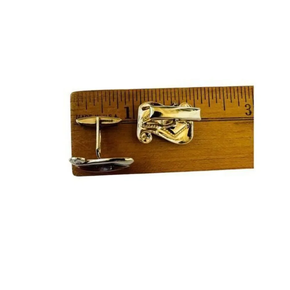Vintage‎ 1950's Gold Tone Gold Thermoplastic Cuff Link & Matching Tie Bar